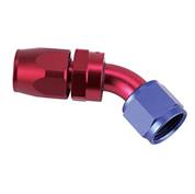 Swivel Hose End Fitting, 45 Degree, Red/Blue -16 AN