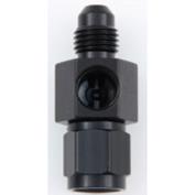 Fitting, Gauge Adapter, Straight, 4 AN Male to 4 AN Female, 1/8 in NPT Gauge Port, Aluminum, Black Anodize, Each 