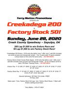 Creekadega 200 and Factory Stock 50 Registration is Open!