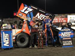 Haudenschild Overcomes Blown Tire and Dover Outlasts Cautions to Claim Wild Opening-Night Victories of Two-Day Event at Huset’s Speedway