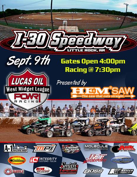 Saturday, Sept 9th POWRi West Midgets at Little Rock, I-30 Speedway