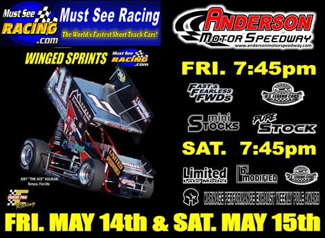 NEXT EVENT:  Must See Racing Sprint Cars May 14th & 15th 7:45pm