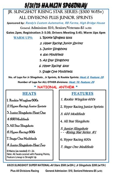 Junior Slingshots Rising Star Series Race #1 - ALL Divisions Racing