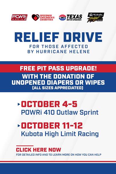 Hurricane Helene Diaper Drive at Texas Motor Speedway