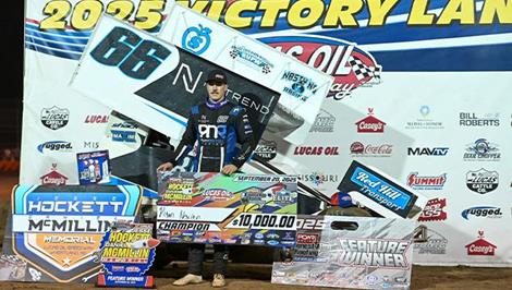 Ryan Newton Races to Championship Night Checkers in Hockett/McMillin Memorial with POWRi 410 Outlaw Sprints
