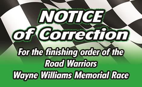 Wayne Williams Memorial Race finishing order for Road Warriors