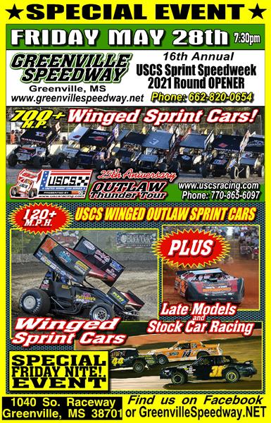 USCS Outlaw Thunder Tour presented by K&N Filters 16th USCS Annual Sprint Speedweek opener headlines “Fast Friday” at Greenville Speedway on Friday (M