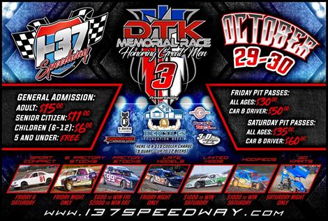 DTK Memorial Race October 29th & 30th at I-37 Speedway