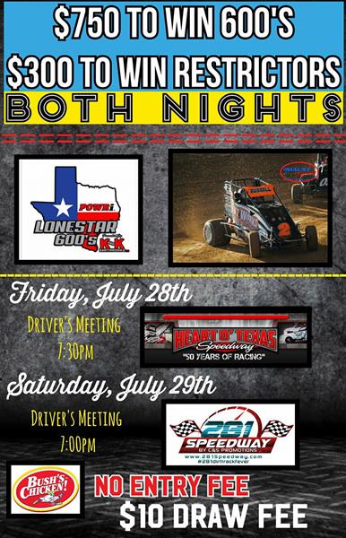 POWRi Lonestar 600 Presented By K&K Earthworks Double Header this weekend