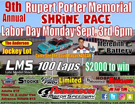 NEXT EVENT: 9th Annual Rupert Porter Memorial Shrine Race Monday Sept.3 6pm