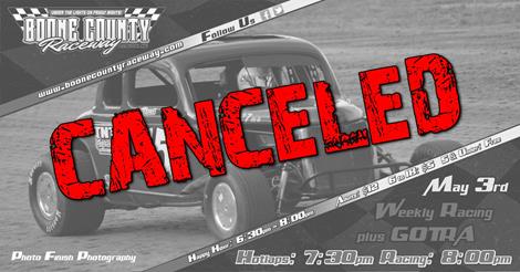 May 3rd Racing Canceled Due To Weather