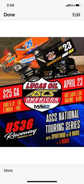 US 36 Raceway has to cancel for Friday, April 23rd
