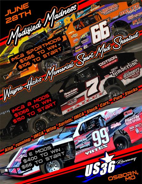 IMCA Modifieds and IMCA Sport Mods to both pay $1,066 to win Friday, June 28