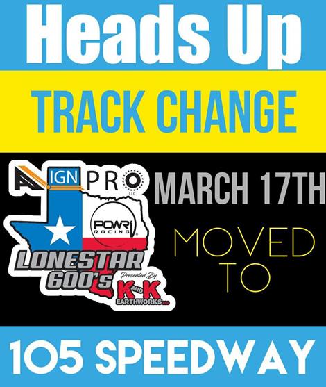 Mar 17th now at 105 Speedway