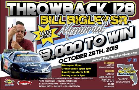 Billy Bigley Sr 128 lap Super Late Model Memorial & Halloween for the kids