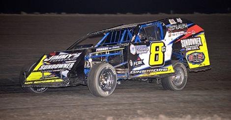 Greg Dinsmore was the $1,000 Friesen Performance IMCA Modified winner on opening night Saturday at I-37 Speedway. (Photo by J.M. Hallas)