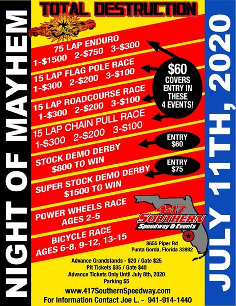 July 11, 2020 - Night of Mayhem; 2020 Enduro & Demo Derby