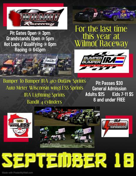 Wilmot Raceway is Racing on 9.18.21