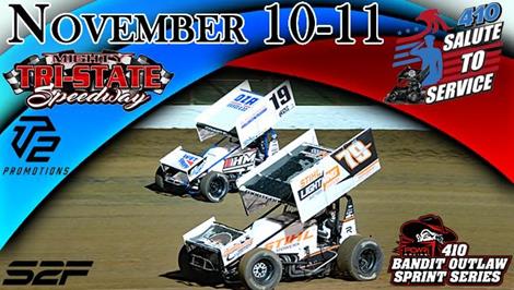 POWRi 410 BOSS Salute to Service Approaches at Tri-State Speedway on November 10-11