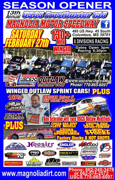 USCS Sprints and Mods top 13th annual Frostbuster 150 card at Magnolia Motor Speedway Saturday 2/27