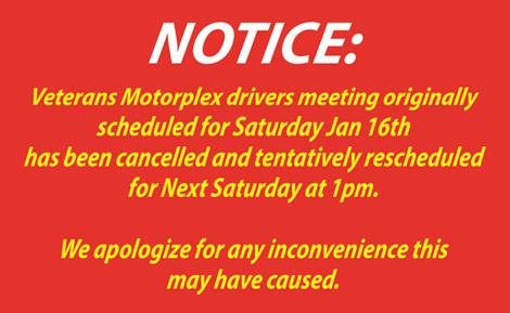 Veterans Motorplex drivers meeting rescheduled