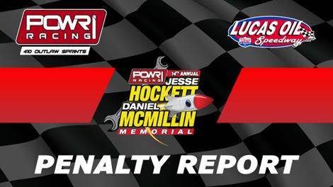 PENALTY REPORT: Tire Samples Return from Hockett/McMillin Memorial at Lucas Oil Speedway - Appeal Process Underway