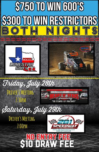 POWRi Lonestar 600's Double Header Weekend coming up