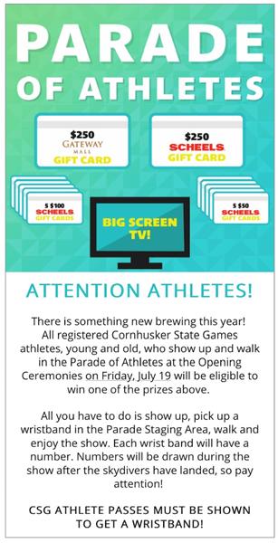 Cornhusker State Games Opening Ceremony is Friday July 19th