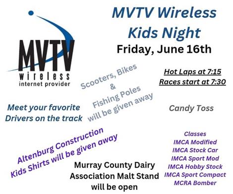 Friday June 16th - Races sponsored by MVTV - Kids Night