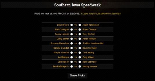 20 drivers | 10 matchups! Southern Iowa Speedweek Fantasy Open Now!