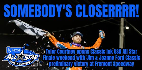 Tyler Courtney opens Classic Ink USA All Star Finale weekend with Jim & Joanne Ford Classic preliminary victory at Fremont Speedway