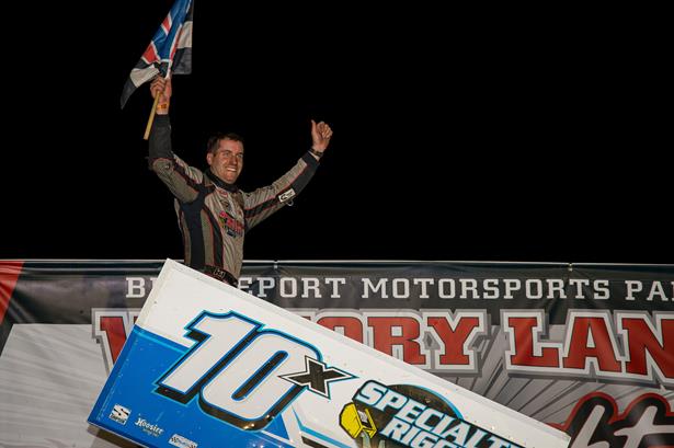 Ryan Smith slides into Victory Lane in the 2021 URC Season Opener at the Kingdom of Speed