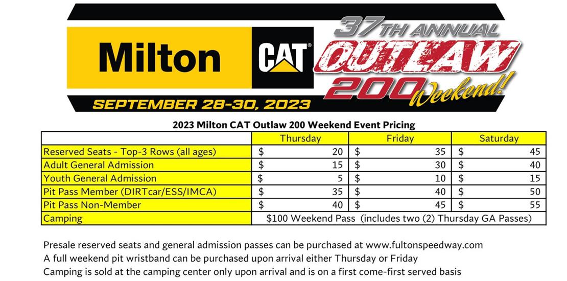 Milton CAT Outlaw 200 Schedule and Ticket Informat...