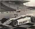 1984 Milwaukee Mile. Driver Stan Fox waves to the camera during a Pabst media day to introduce the New Pabst Blue Ribbon Beer, Leader Card Racers #24 Indy Car Team. The car was a year old 1983 March from the Jim Truman Truesports Team with driver Bobby Rahal

