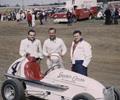 May 1, 1960 New Bremen Speedway. Leader Card 110 Offy.  Driver Chuck Weyant with Car Owners L-Ralph Wilke R- Gus Wesell. Bob Wente won the 50 lap race. 
