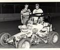 July 19 1981 Sun Prairie, WI. Angell Park Speedway
Driver Ken Schrader with car owners
Greg and Mark Wilke. Schrader was in Milwaukee for a USAC stock car race and drove the one hour west to Sun Prairie to see if he could get a ride for that nights midget race. Mark Wilke gave up his driving chores that night to give Ken the wheel of his Miller High Life , Don Edmunds coil over, AutoCraft VW.

