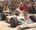 May 1974 Indianapolis. Mike Mosley with car owner Ralph Wilke. This would be the last Indy 500 Mike would run for Leader Card Racers. At the end of the 1974 season they separated. Mike ran more than 120 races for Leader Card, from Sprint cars, Dirt Champ, F5000 and Indy cars from 1967 - 1974 