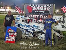 Davey Ray victory lane with car owner of #14AJ Fatfro Motorsports car B.G. Wood