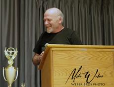 Mark Baker on stage receiving awards for the Street Stock category
