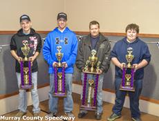  IMCA Sport Mod Award Winners: Cole Bents - 3rd Place, Tony Rialson - 2nd Place, Danny Myrvold - Champion, Tanner Gregoire - 5th Place.