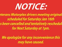 Veterans Motorplex drivers meeting rescheduled