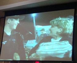 There were lots of video shots of the #5J team on the video screen. Here is a shot of my Aunt Cindy and I.