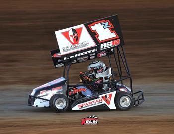 Zander LaRose on track at Doe Run Raceway (Doe Run, MO) in the Spartan Outlaw Winged Nationals on September 1-2, 2023. (Kelm Motorsports Photography)