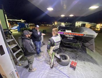 Chase Holland debriefs with his team during the 18th annual Wild West Shootout at Vado Speedway Park (Vado, NM) on January 10-14, 2024.