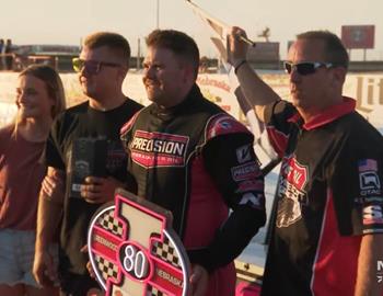 Tom Berry Jr. and crew in Victory Lane at I-80 Speedway on July 24, 2022.
