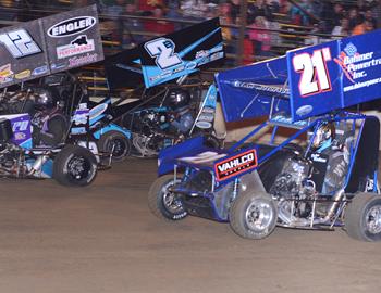 Frank Galusha #12, Nathan Benson #2B and Dylan Kadous #21H in the open three-wide shootout