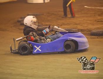 Tanner Mullens competes in the inaugural Kansas Indoor Kart Nationals at Mattox Arena (Derby, KS) on January 19-20, 2024. (Gary Cornelison photo - Just Good Old Racing Photos)