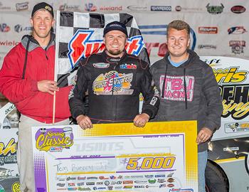 Tom Berry Jr. in USMTS Victory Lane  at Hamilton County Speedway on April 28, 2023.