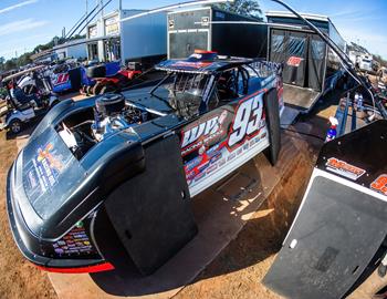 Carson preparing for action at Golden Isles Speedway with the Lucas Oil Late Model Dirt Series on Jan. 27, 2023.