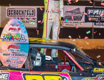 Dallon Murty won the Saturday March 2nd IMCA Stock Car Feature. (Photo by Byron Fichter)